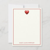 ヴィンテージ赤とクリームジンガムハート ノートカード (正面)