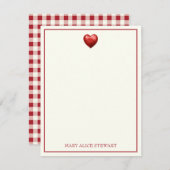 ヴィンテージ赤とクリームジンガムハート ノートカード (正面/裏面)