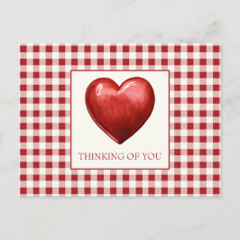 ヴィンテージ赤とクリームジンガムハート ポストカード