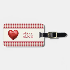 ヴィンテージ赤とクリームジンガムハート ラゲッジタグ