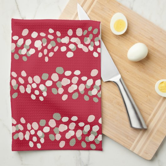 ヴィンテージ赤とピンクのクリスマス キッチンタオル (四つ折り)