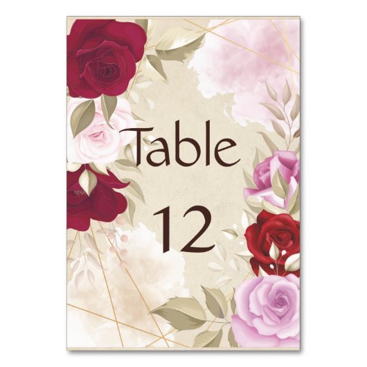 ヴィンテージ赤とピンクのローズフレーム テーブルナンバー (正面)