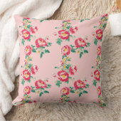 ヴィンテージ赤とピンクの牡丹Chinoiserieつる植物フローラ クッション (ブランケット)
