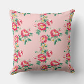 ヴィンテージ赤とピンクの牡丹Chinoiserieつる植物フローラ クッション (裏面)