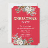 ヴィンテージ赤と白の緑のクリスマスパーティー 招待状 (正面)