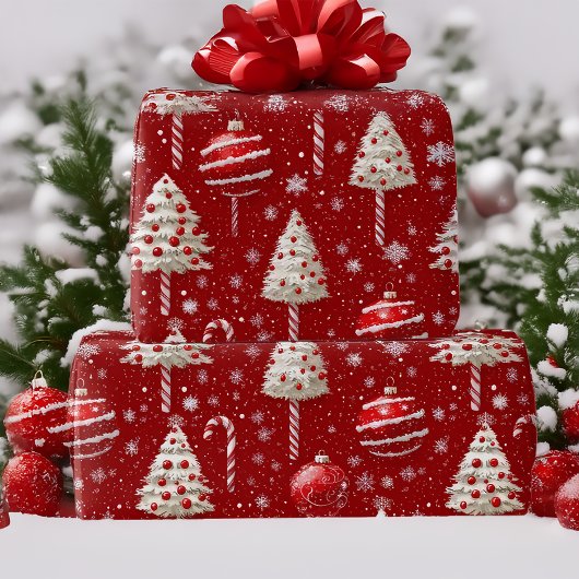 ヴィンテージ赤と白キャンディーケーンクリスマス ラッピングペーパー