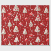ヴィンテージ赤と白キャンディーケーンクリスマス ラッピングペーパー (フラット)
