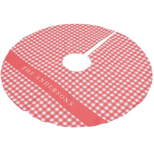 ヴィンテージ赤と白ギンガムプラッパーソナライズされたド ブラッシュドポリエステルツリースカート (アングル)