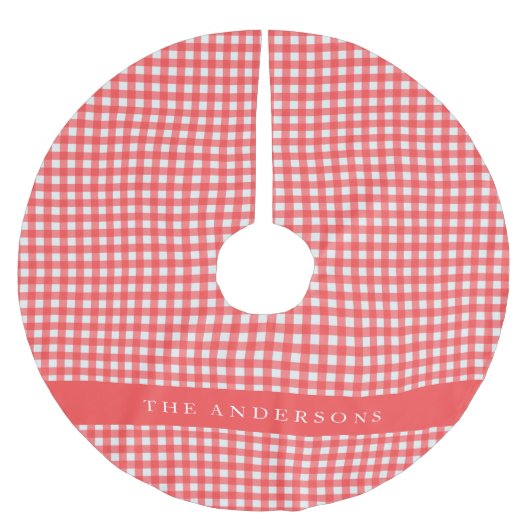 ヴィンテージ赤と白ギンガムプラッパーソナライズされたド ブラッシュドポリエステルツリースカート (正面)