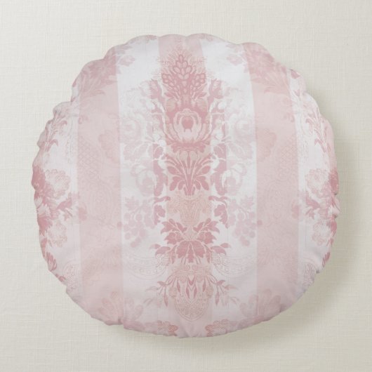 ヴィンテージ赤と白ダマスクストライプオンサテン ラウンドクッション (正面)