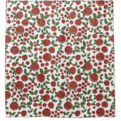 ヴィンテージ赤と白バラ花柄 シャワーカーテン (正面)