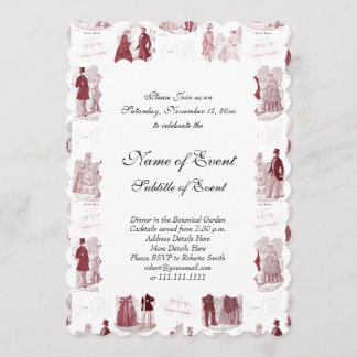 ヴィンテージ赤と白ファッションフランスのトイル 招待状