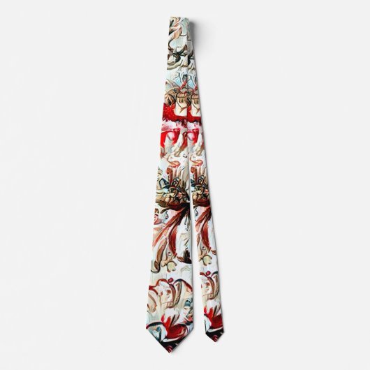 ヴィンテージ赤と白フローラ ネクタイ (正面)