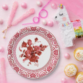 ヴィンテージ赤と白フローラ ペーパープレート (パーティー)