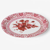 ヴィンテージ赤と白フローラ ペーパープレート (アングル)