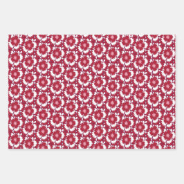 ヴィンテージ赤と白フローラ ラッピングペーパーシート