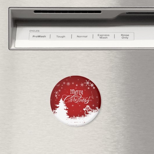 ヴィンテージ赤と白メリークリスマススクリプト マグネット (インサイチュ (食洗機))