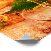 ヴィンテージ赤と白ワイングラス葡萄の樽 ポスター (角)