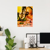 ヴィンテージ赤と白ワイングラス葡萄の樽 ポスター (ホームオフィス)