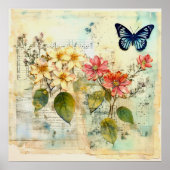 ヴィンテージ赤と白春フローラ ポスター (正面)