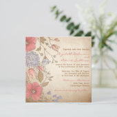 ヴィンテージ赤と紫の花結婚式招待状 招待状 (スタンド正面)