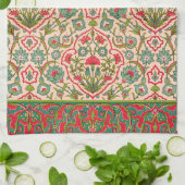 ヴィンテージ赤と緑のアラビア花の模様 キッチンタオル (折り畳み)