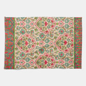 ヴィンテージ赤と緑のアラビア花の模様 キッチンタオル (横)