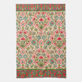 ヴィンテージ赤と緑のアラビア花の模様 キッチンタオル (縦)