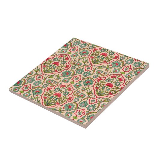 ヴィンテージ赤と緑のアラビア花の模様 タイル (側面)