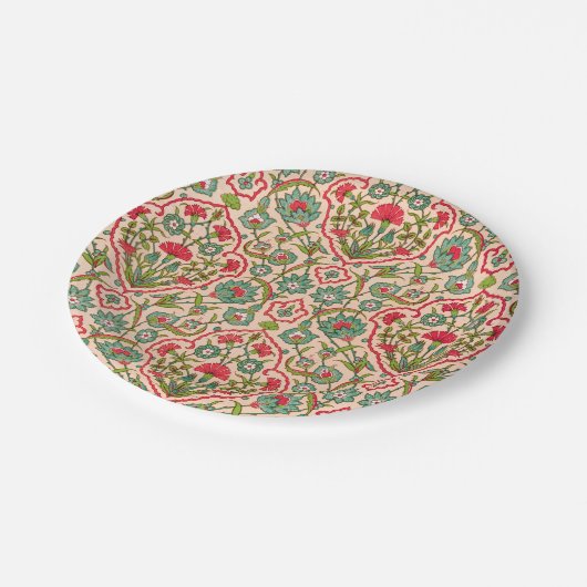 ヴィンテージ赤と緑のアラビア花の模様 ペーパープレート (アングル)