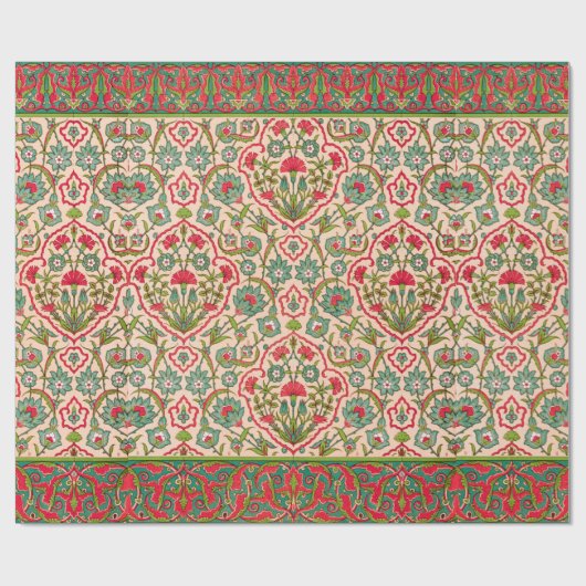 ヴィンテージ赤と緑のアラビア花の模様 ラッピングペーパー (フラット)