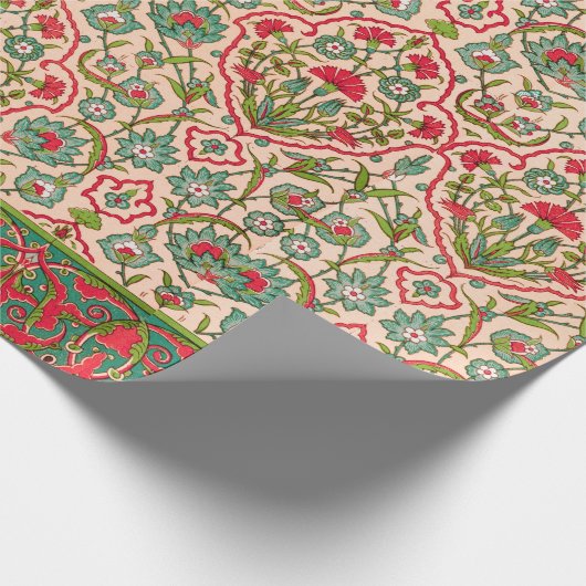 ヴィンテージ赤と緑のアラビア花の模様 ラッピングペーパー (角)