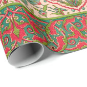ヴィンテージ赤と緑のアラビア花の模様 ラッピングペーパー (ロールコーナー)
