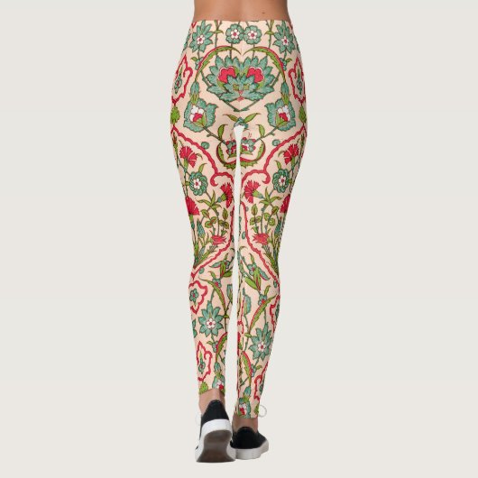ヴィンテージ赤と緑のアラビア花の模様 レギンス (裏面)
