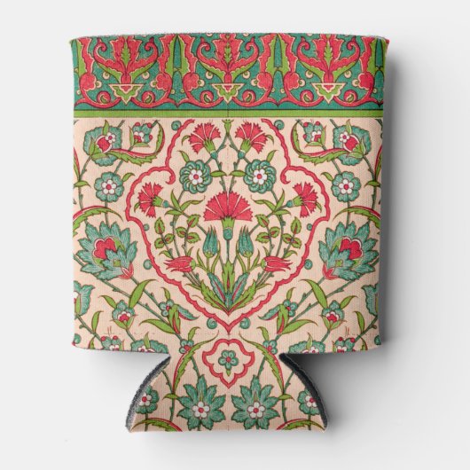 ヴィンテージ赤と緑のアラビア花の模様 缶クーラー (正面)