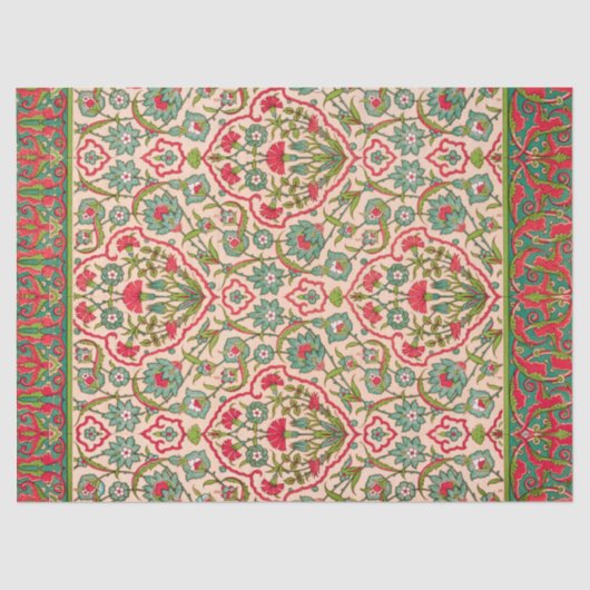 ヴィンテージ赤と緑のアラビア花の模様 薄葉紙 (正面)