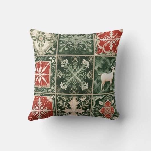 ヴィンテージ赤と緑のキルトスクウェアのクリスマス クッション (裏面)