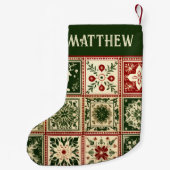 ヴィンテージ赤と緑のキルトスクウェアのクリスマス スモールクリスマスストッキング (裏面)