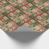 ヴィンテージ赤と緑のキルトスクウェアのクリスマス ラッピングペーパー (角)