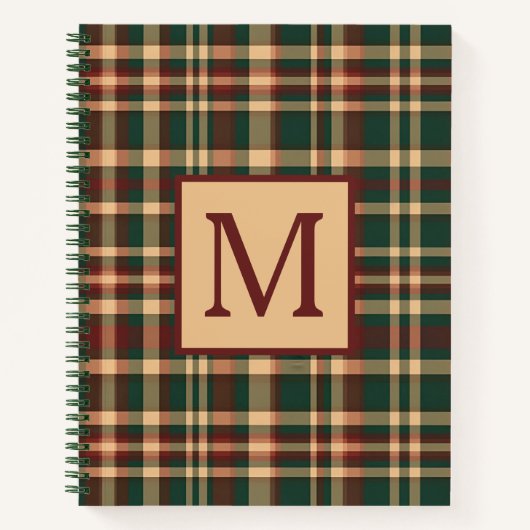 ヴィンテージ赤と緑のクリスマスプレッドモノグラム ノートブック (正面)
