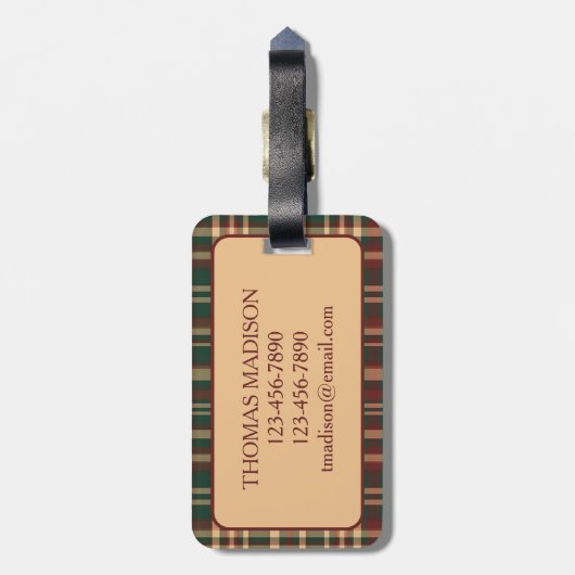 ヴィンテージ赤と緑のクリスマスプレッドモノグラム ラゲッジタグ (裏面縦)