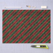 ヴィンテージ赤と緑のストライプクリスマスベルベット 薄葉紙 (クラフト)