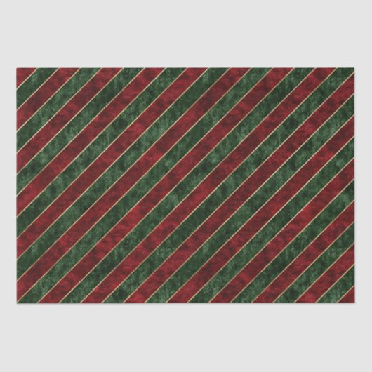 ヴィンテージ赤と緑のストライプクリスマスベルベット 薄葉紙 (正面)