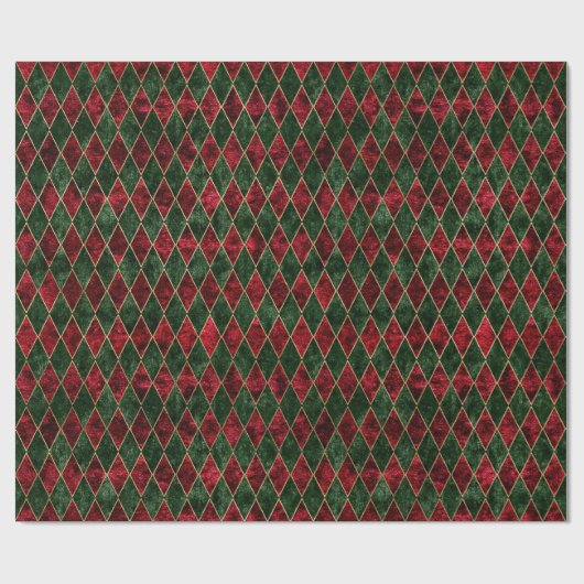 ヴィンテージ赤と緑のダイヤモンドクリスマスベルベット ラッピングペーパー (フラット)