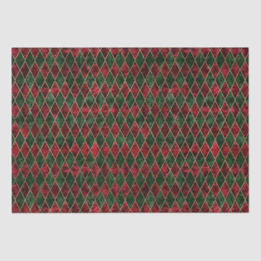 ヴィンテージ赤と緑のダイヤモンドクリスマスベルベット 薄葉紙 (正面)