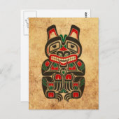 ヴィンテージ赤と緑のハイダスピリットベア ポストカード (正面/裏面)