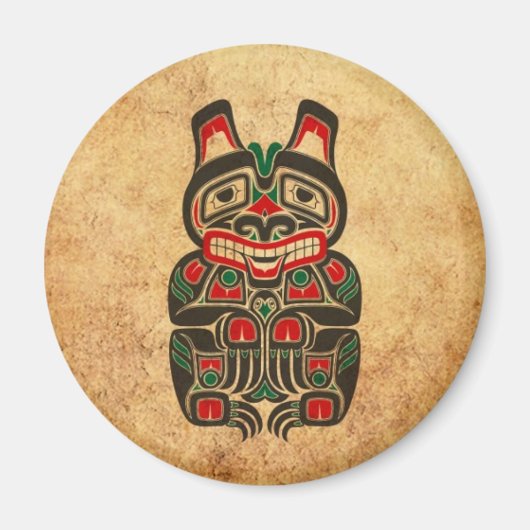 ヴィンテージ赤と緑のハイダスピリットベア マグネット (正面)