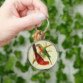 ヴィンテージ赤と緑のパロットの背景 キーホルダー (手)