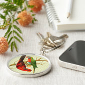 ヴィンテージ赤と緑のパロットの背景 キーホルダー (側面)