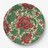 ヴィンテージ赤と緑のビクトリアンフローラ結婚 ペーパープレート (正面)